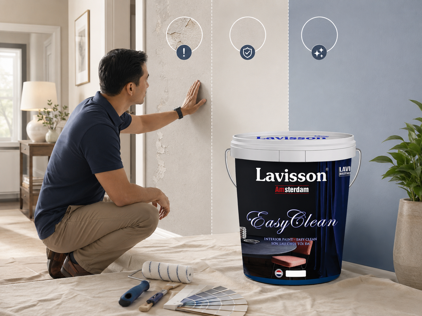 Lau nhẹ vết bẩn trên bề mặt sơn nội thất