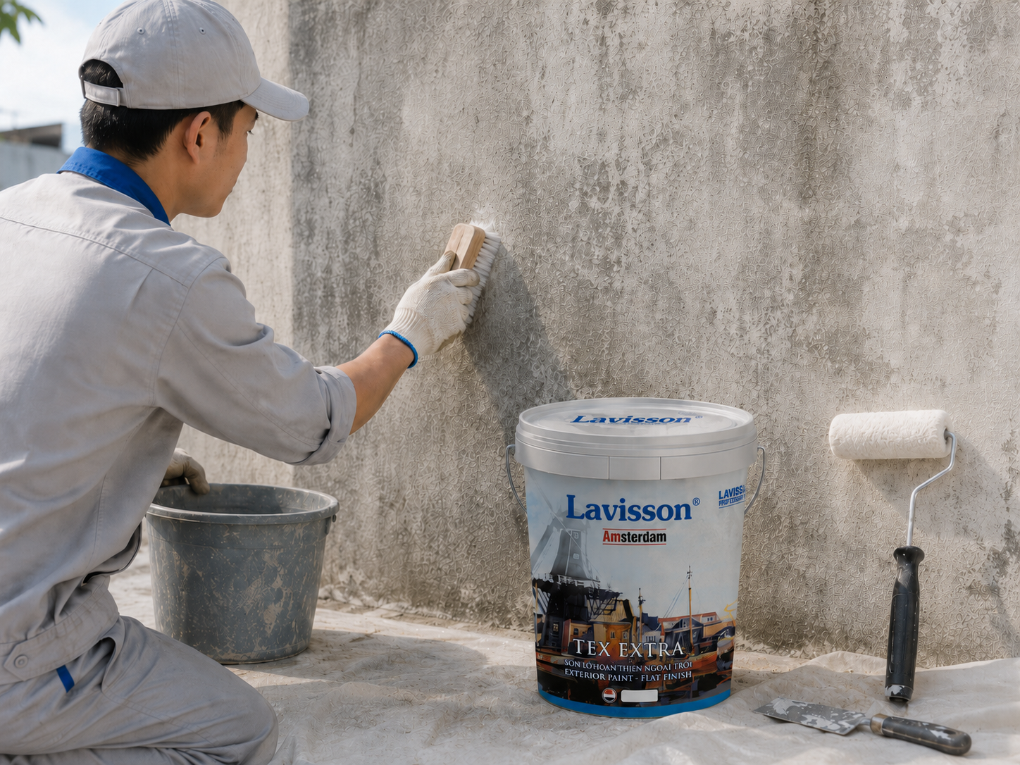 Làm sạch lớp phấn hóa trên bề mặt tường ngoài trời