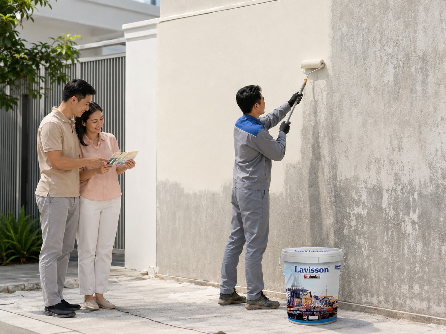 Sơn lại tường ngoài trời sau khi xử lý nền