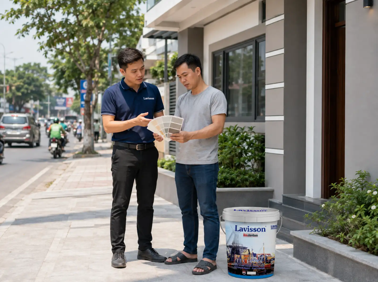 Tư vấn sơn ngoại thất cho nhà gần đường đông xe