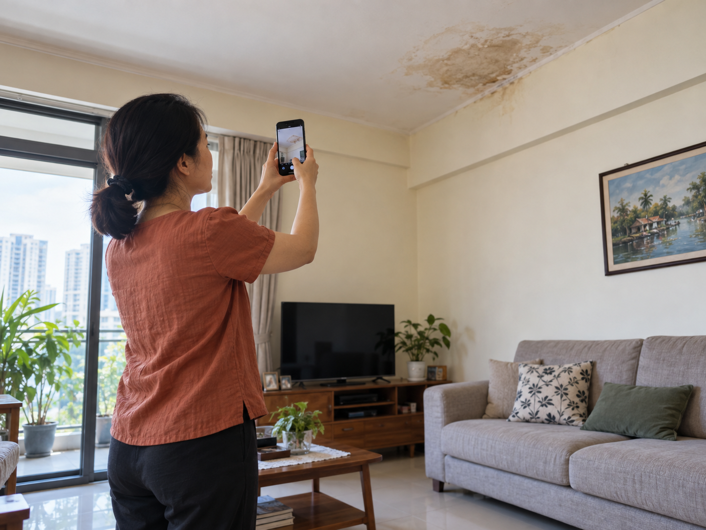 Chụp ảnh vết thấm ở trần và góc tường